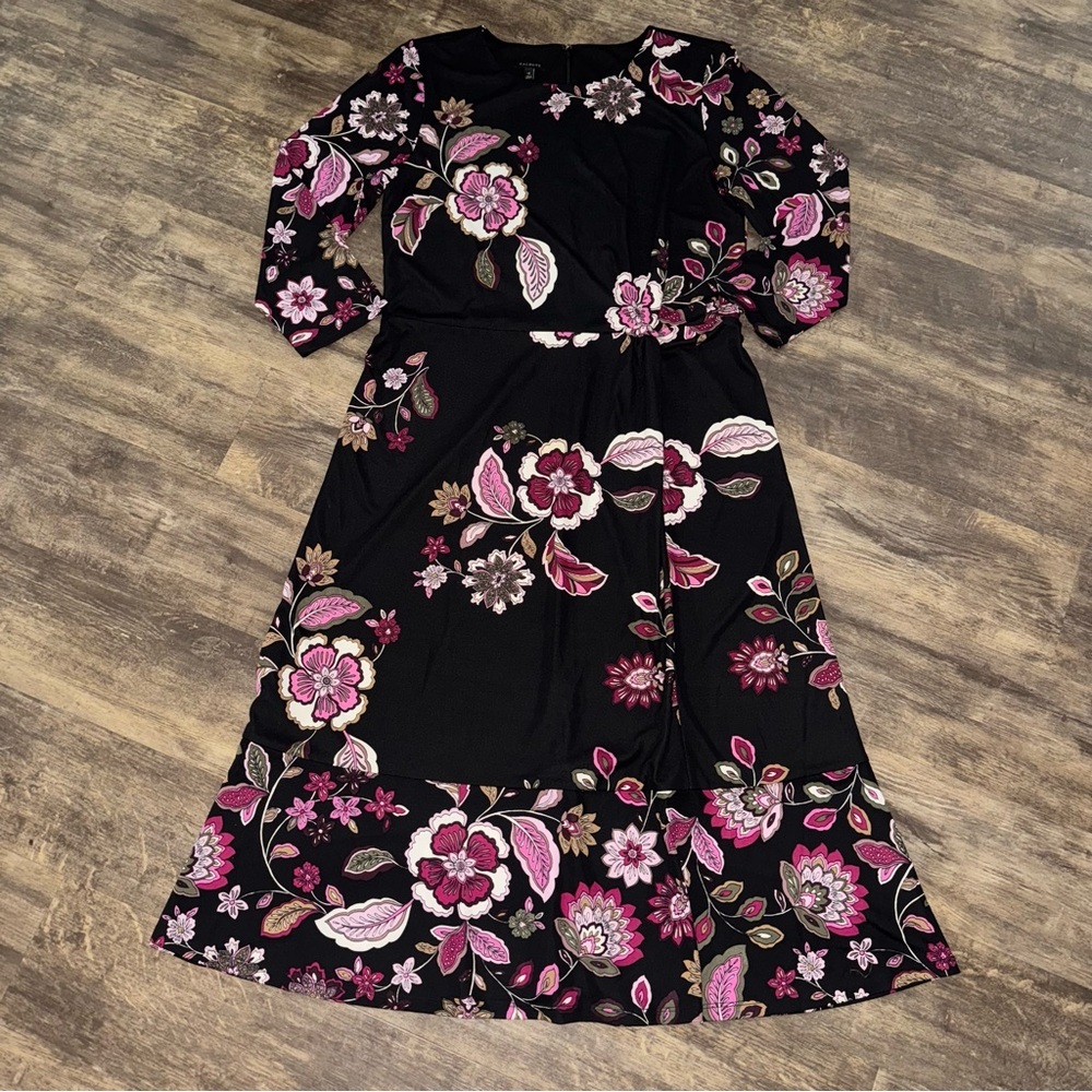 Talbots Black Dress with Pink Floral Design - Picture 5 of 11